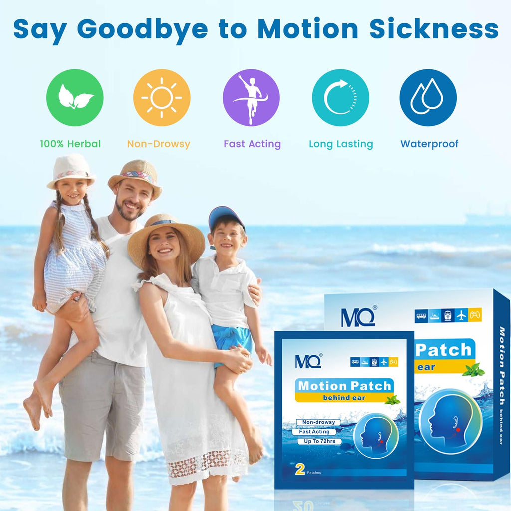 Light color motion sickness patch being applied discreetly behind the ear.