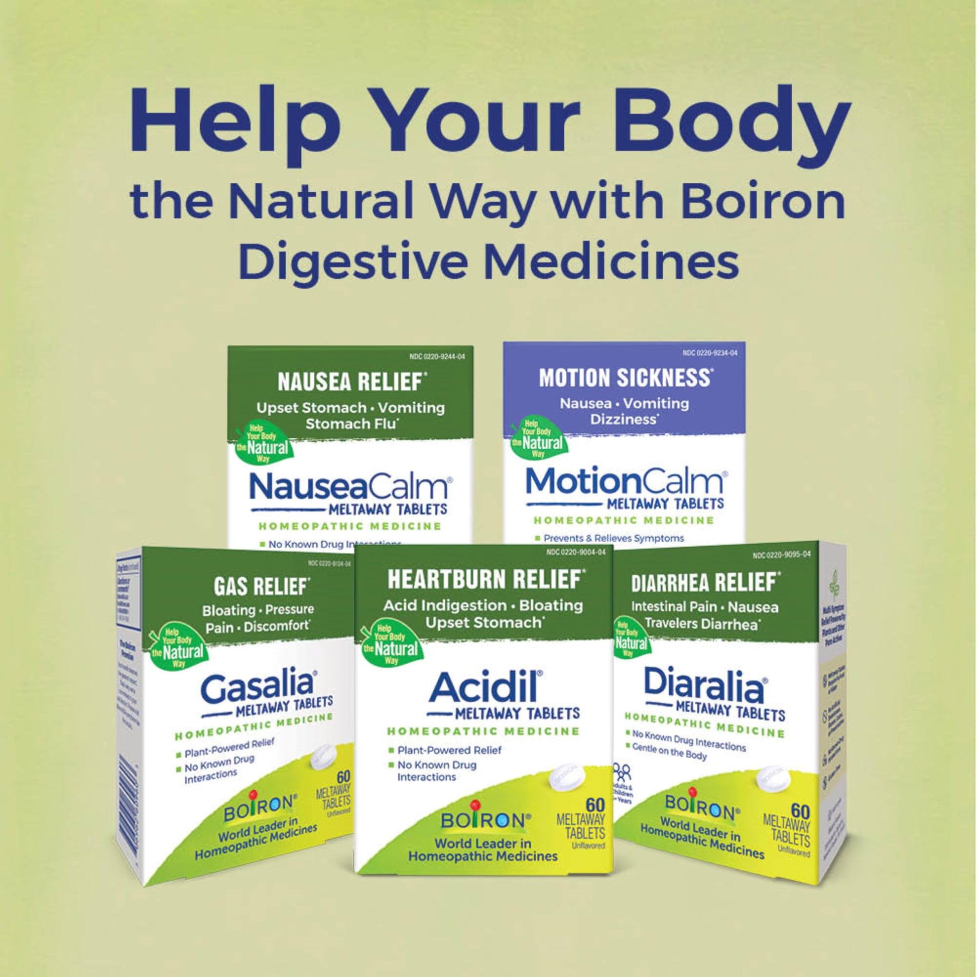 Boiron MotionCalm waterless dissolve tablets inside portable blister packaging