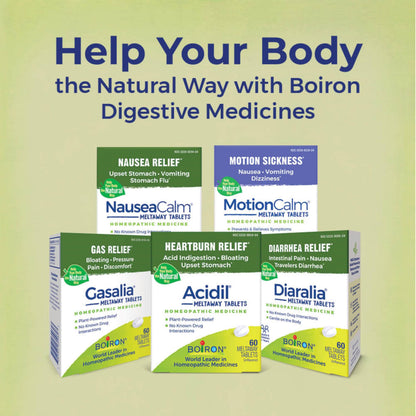 Boiron MotionCalm waterless dissolve tablets inside portable blister packaging