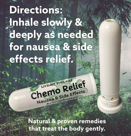 Anti nausea herbal inhaler being held open for deep inhalation usage display.