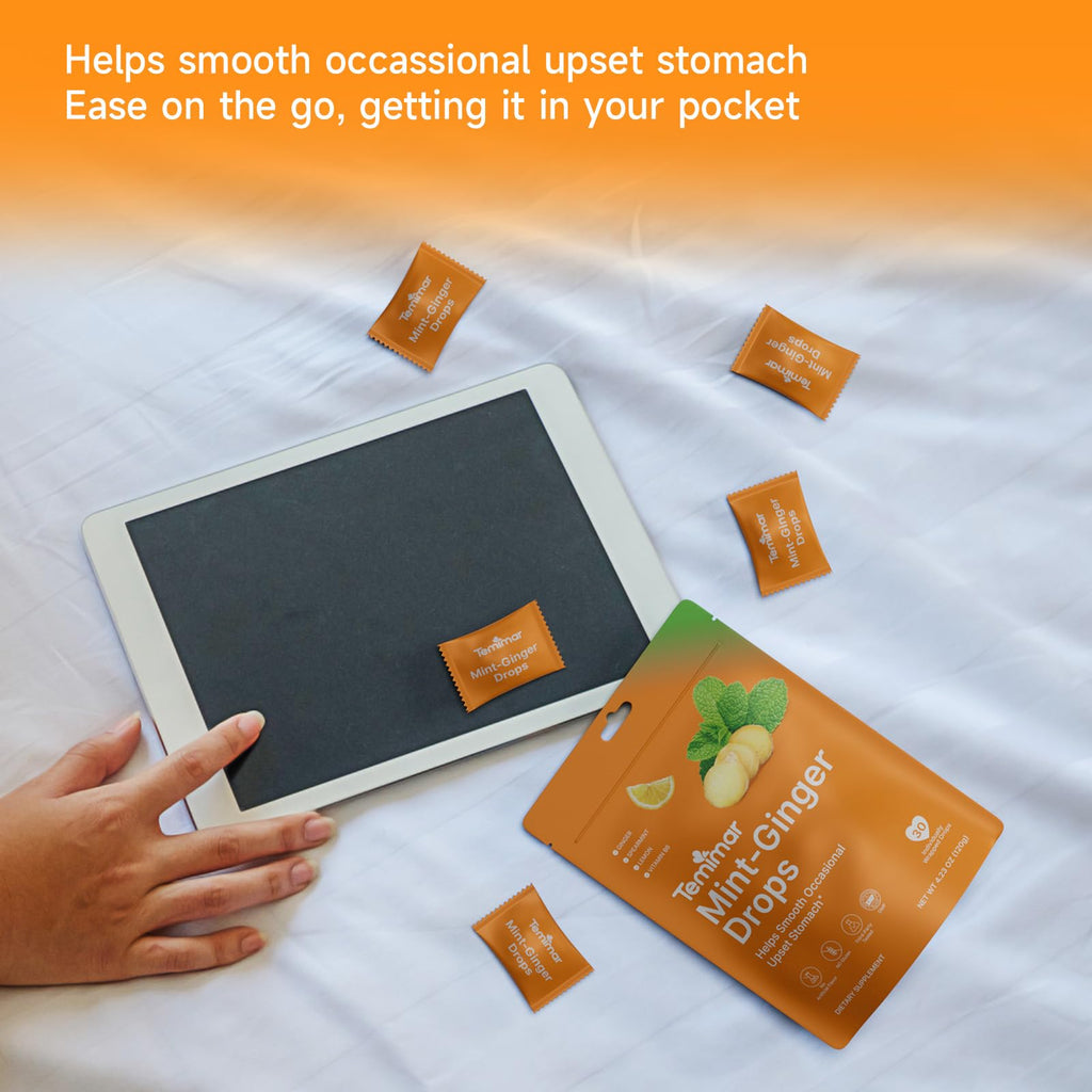Temimar premium gluten free stomach soothing drops ingredient information panel.