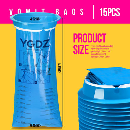 YGDZ emesis bags showcasing the rigid plastic rim for secure mouth placement