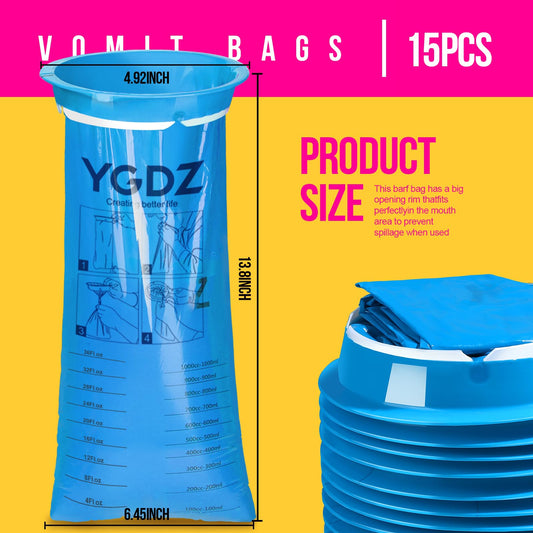 YGDZ emesis bags showcasing the rigid plastic rim for secure mouth placement