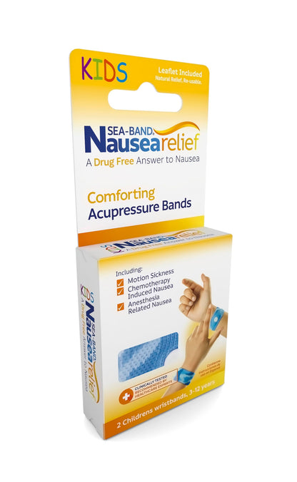 Two blue acupressure bands for children with travel case