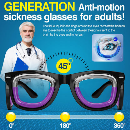 Black anti carsickness glasses with liquid tracking technology for sensory balance