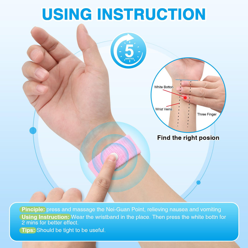 LYJEE travel sickness bracelets in grey blue black white and pink colors
