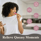 Side angle of the drug free chemotherapy nausea relief lozenges showing the premium imported product seal.