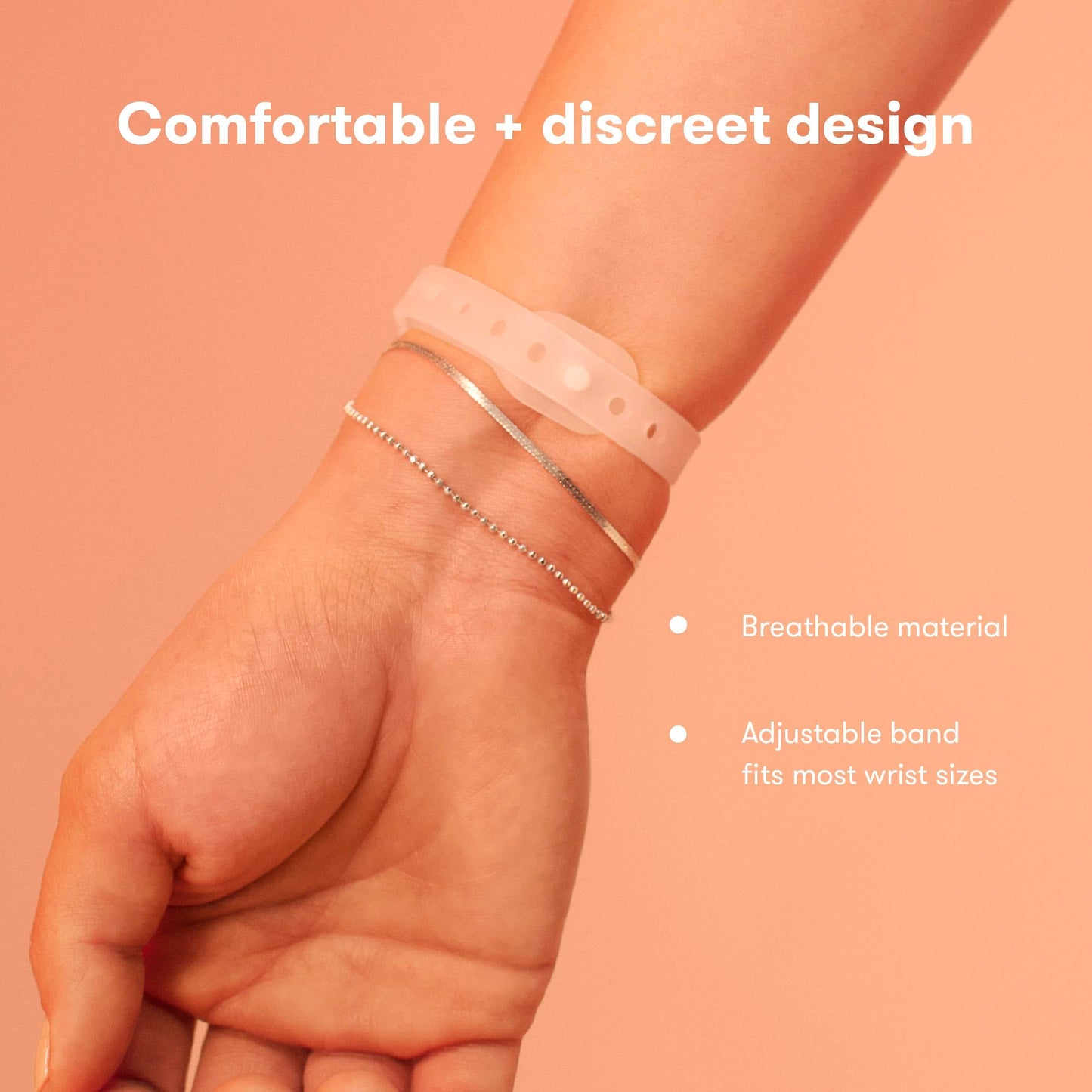 Frida Mom natural non-drowsy nausea remedy bands displayed on a neutral background.