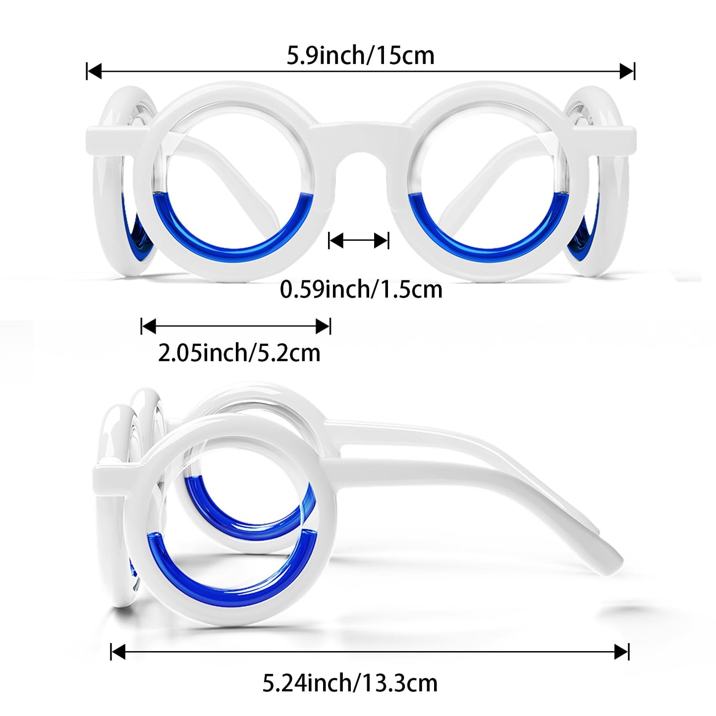 Side angle of anti nausea liquid glasses highlighting the flexible TPE frame.