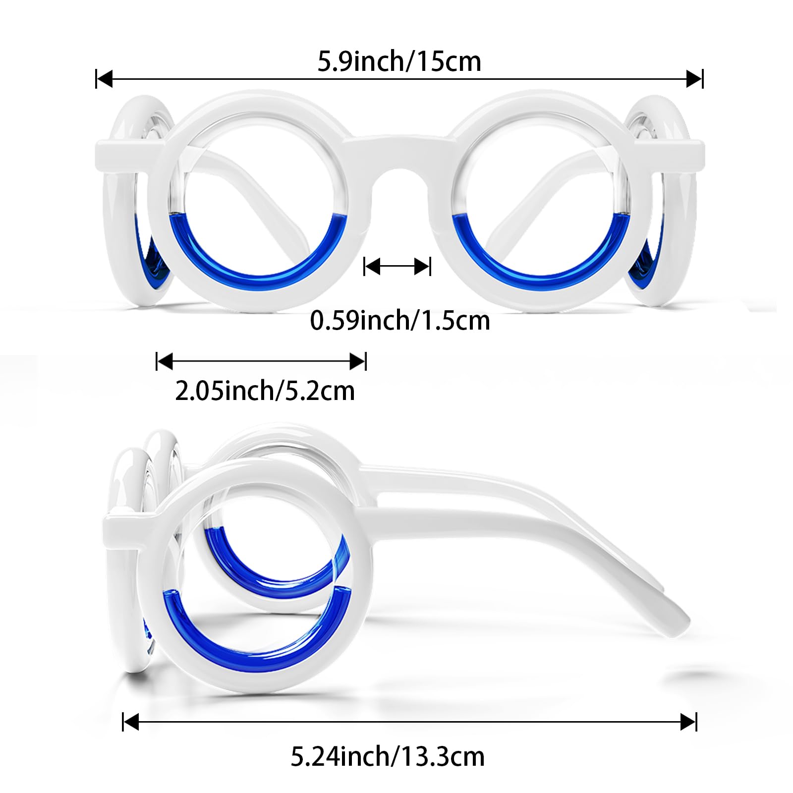 Side angle of anti nausea liquid glasses highlighting the flexible TPE frame.