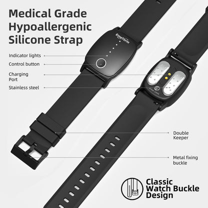 EmeTerm Explore drug free travel sickness band on a wrist demonstrating correct placement.