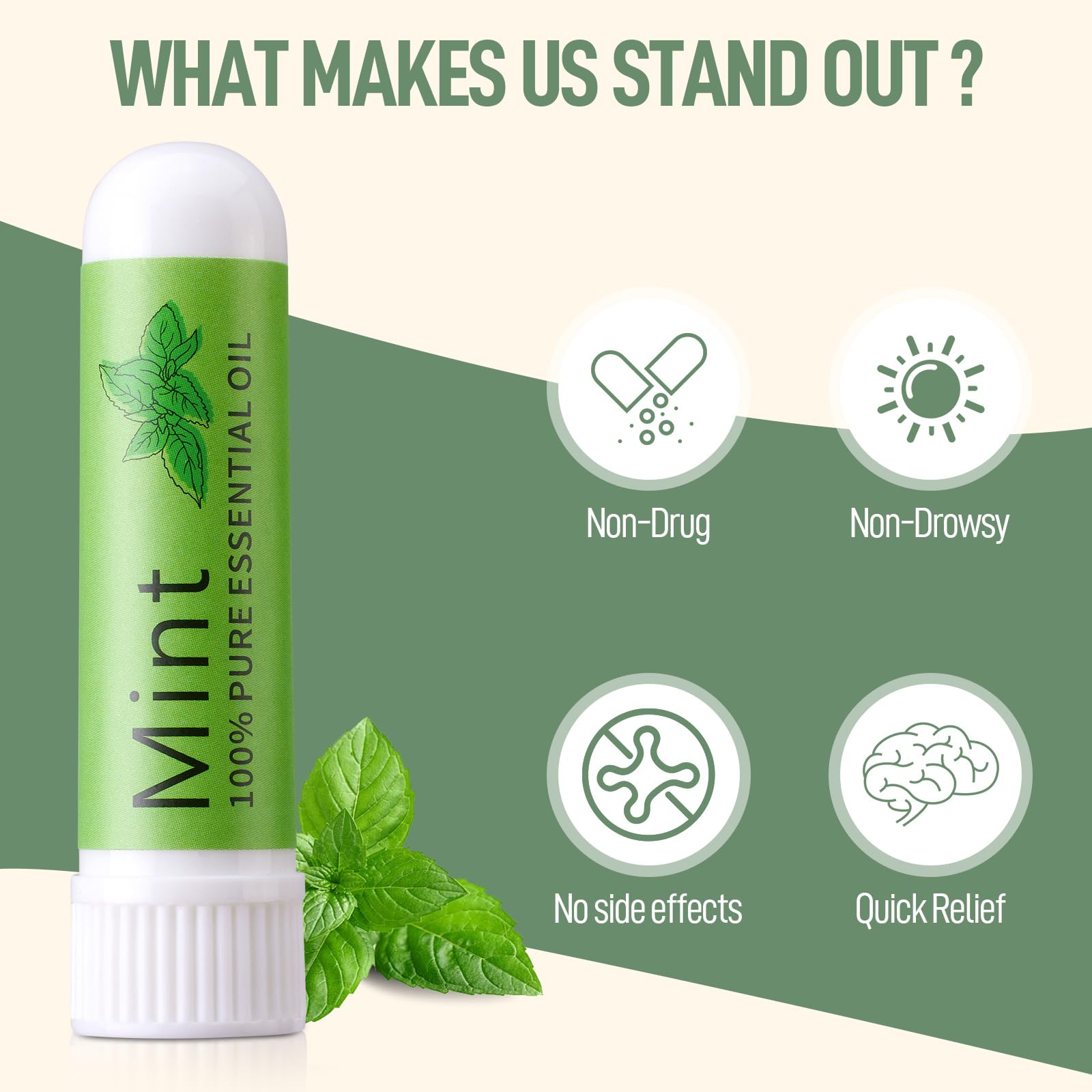 Hion natural essential oils inhaler packaging showcasing mint flavor details