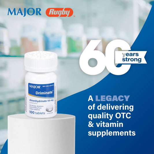 MAJOR Driminate dimenhydrinate 50mg tablets anti nausea travel medicine label details