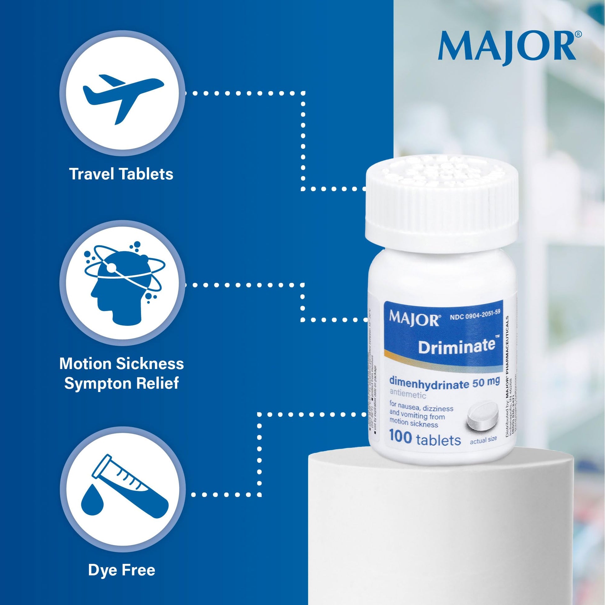 MAJOR Driminate motion sickness relief antiemetic tablets dosage instructions