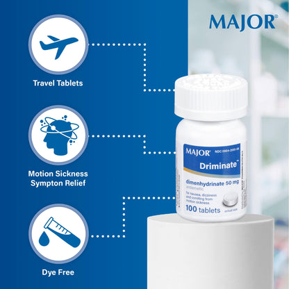 MAJOR Driminate motion sickness relief antiemetic tablets dosage instructions