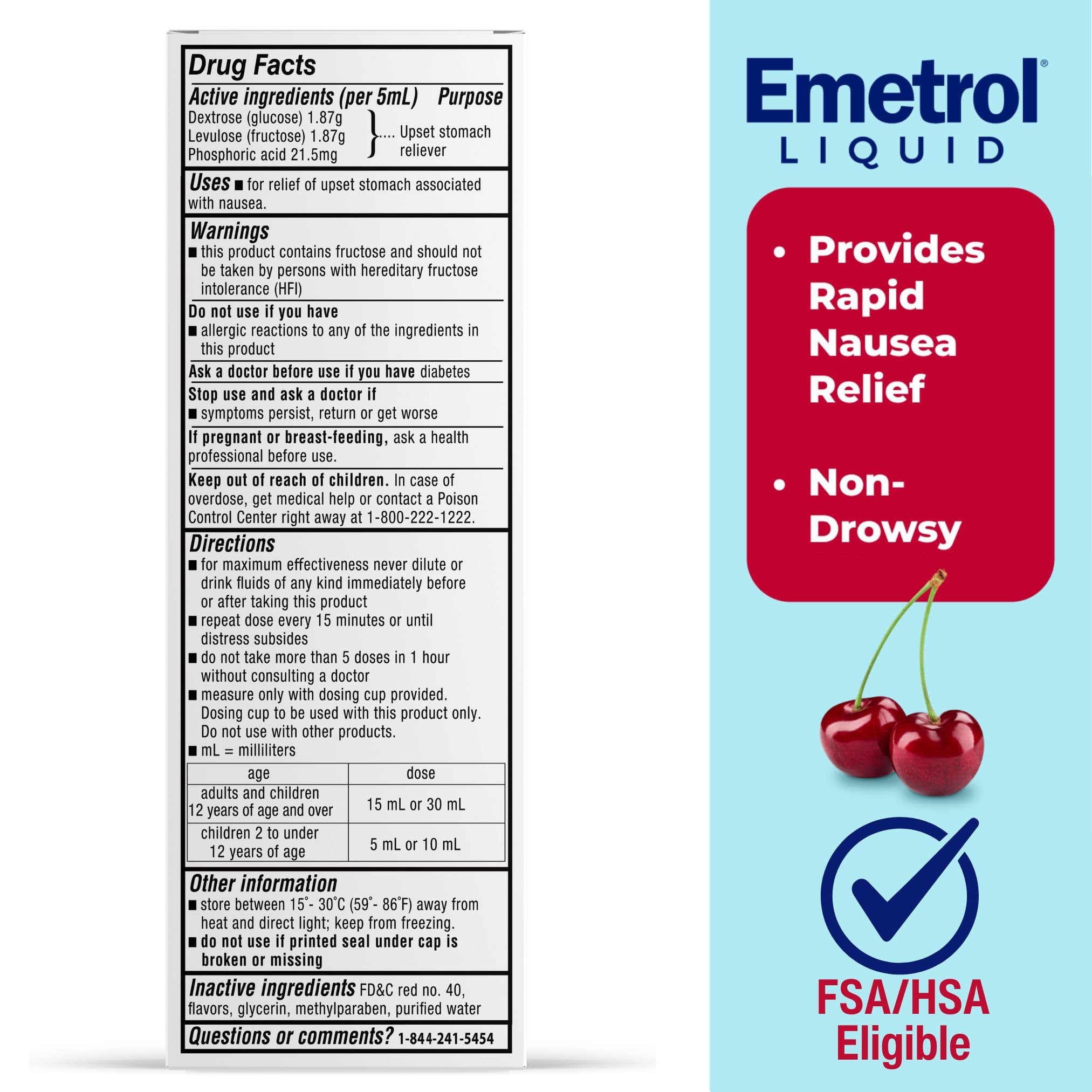 Emetrol cherry flavor rapid nausea medicine two pack packaging details