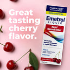 Emetrol pharmacist recommended liquid medication side panel with dosage instructions