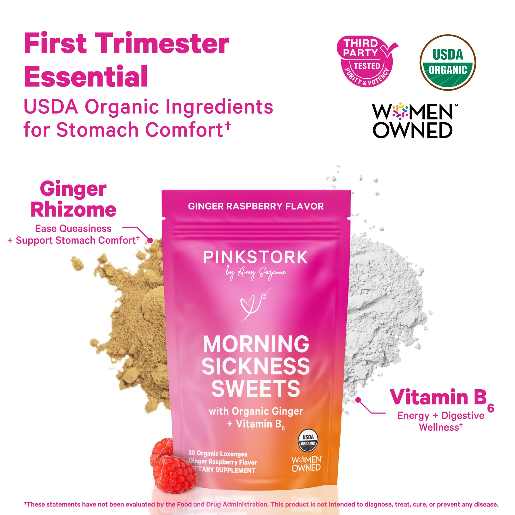 Pink Stork organic pregnancy hard candy drops with vitamin B6 for morning sickness support