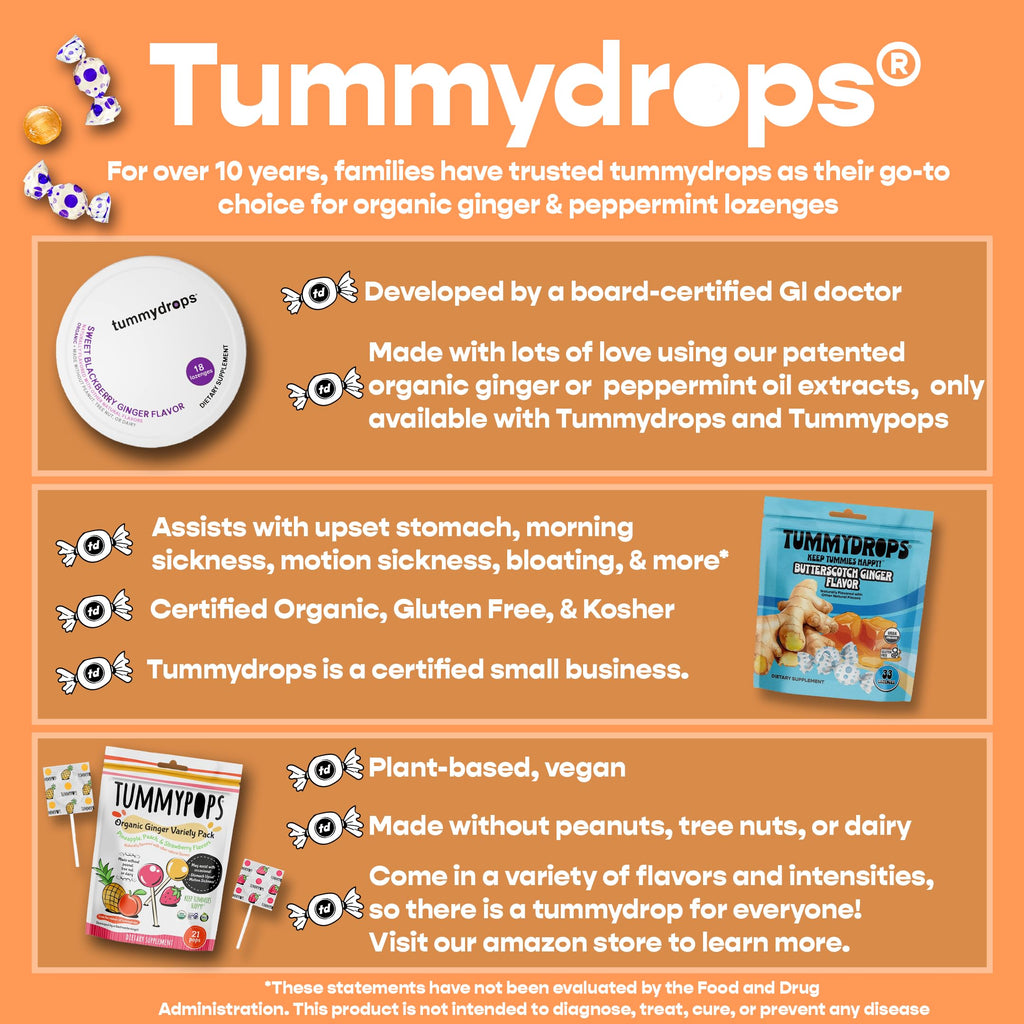 Doctor developed ginger lollipops for motion sickness by Tummy Drops close up details