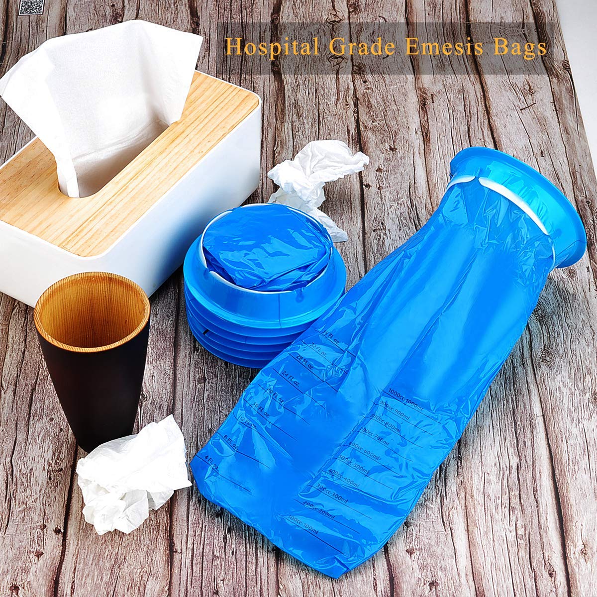 Hospital grade 1000 milliliters barf bags by Valchoose folded compactly for travel and car storage.