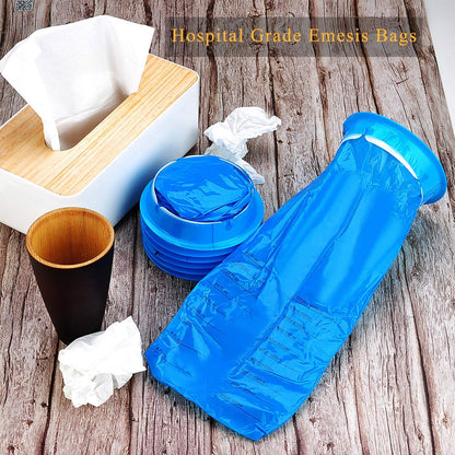 Hospital grade 1000 milliliters barf bags by Valchoose folded compactly for travel and car storage.