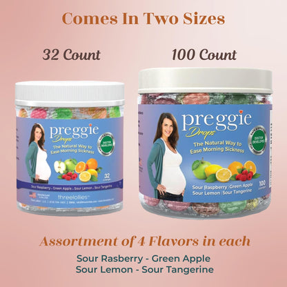 Three Lollies Preggie Pop Drops packaging emphasizing the healthcare professional formulated essential oils seal.