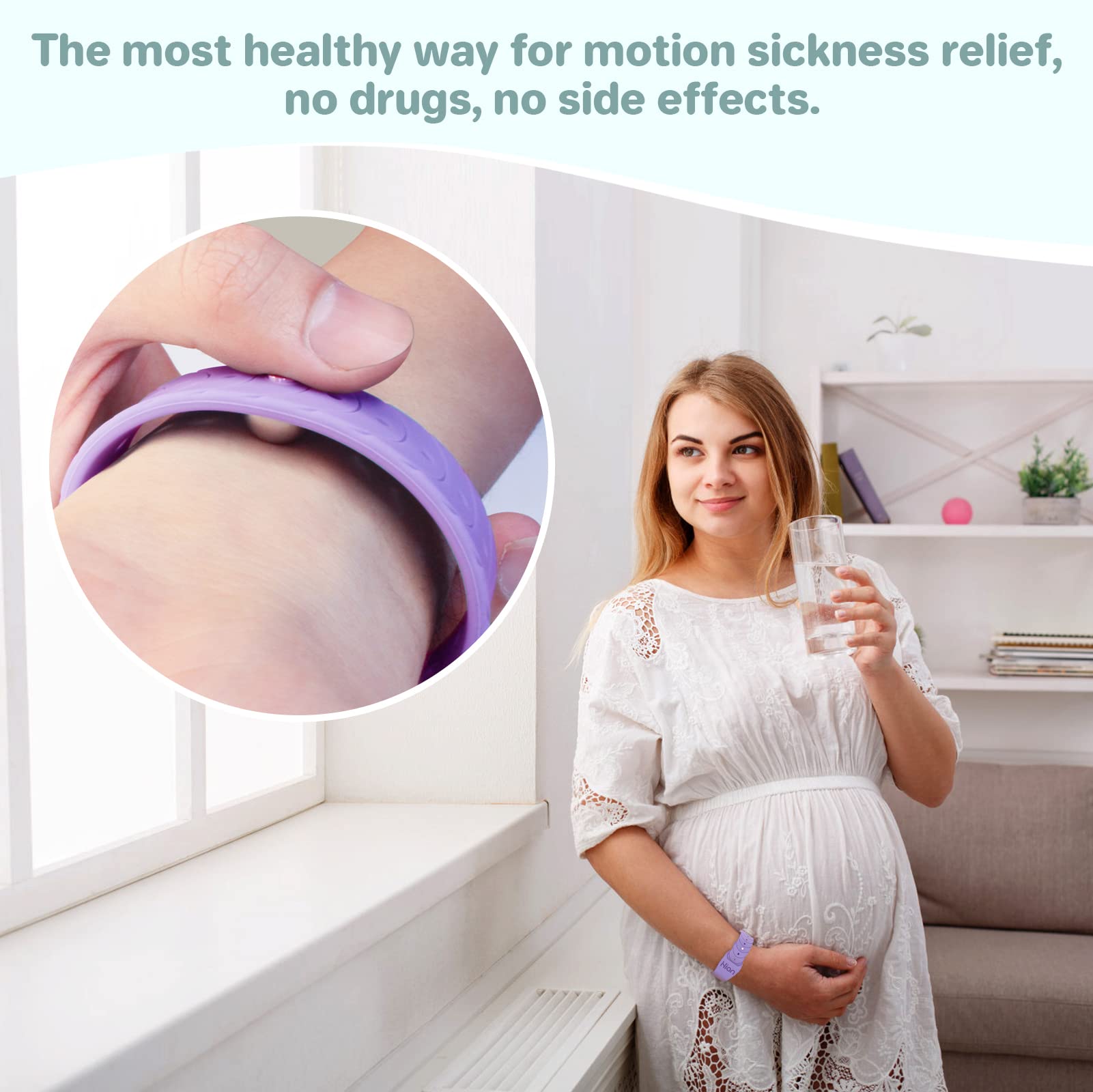 Hion acupressure nausea bands dual bead design featuring magnetic and soft studs.