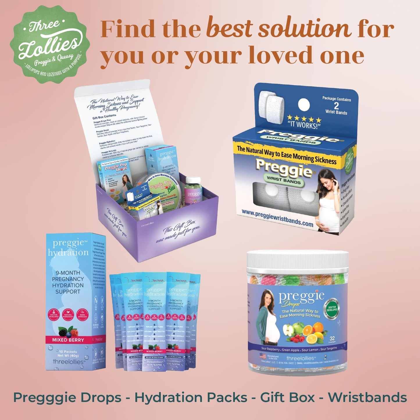 Compact container of Three Lollies pregnancy nausea lozenges perfect for a maternity bag or purse.