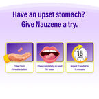 Nauzene non drowsy nausea relief tablets close up view of the individual chewable tablets