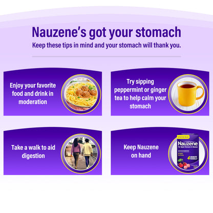 Nauzene doctor recommended upset stomach relief package base showing batch details and expiration date
