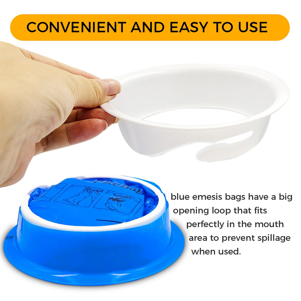 Compact folded disposable emesis bag demonstrating its highly portable size for car glove compartments