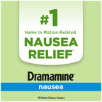 Authentic USA imported Dramamine nausea relief tablets side view displaying drug facts and usage instructions