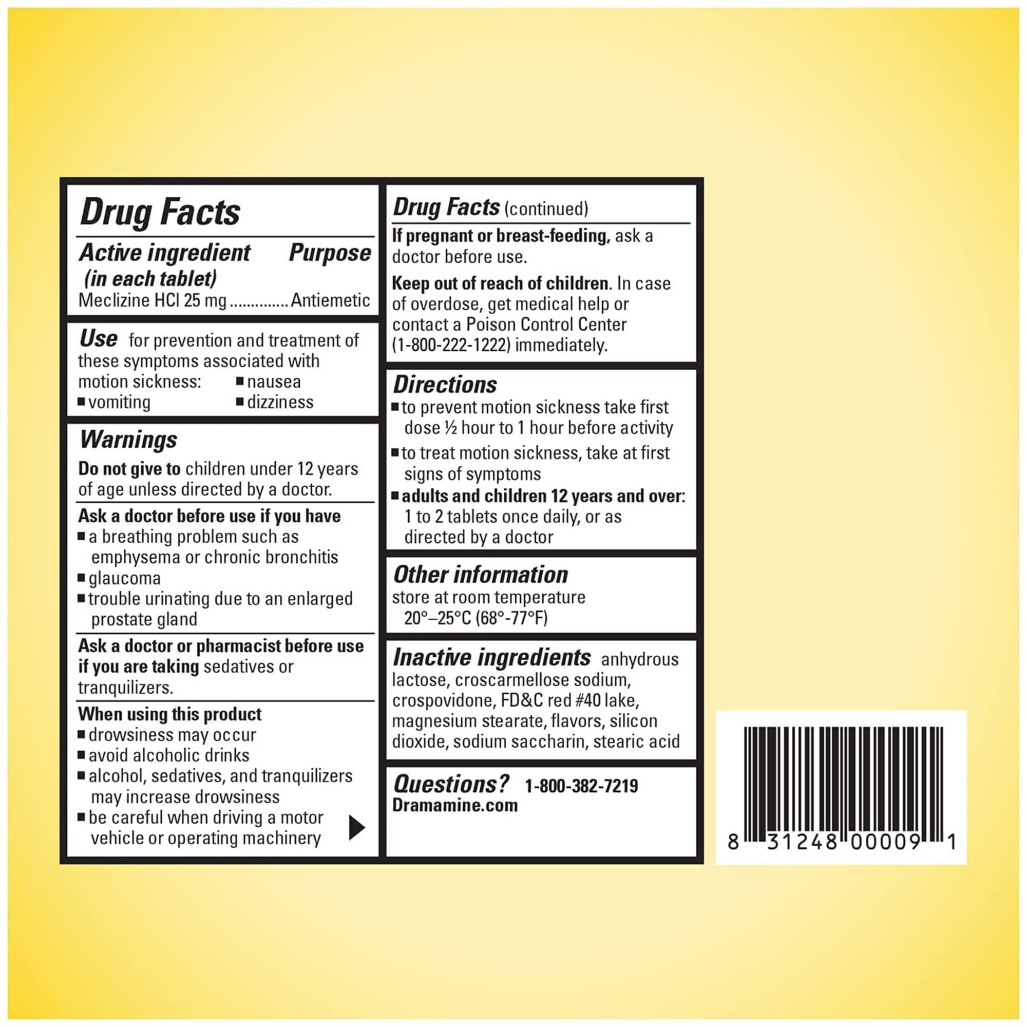 Dramamine raspberry cream flavored chewable tablets two pack travel essential side view