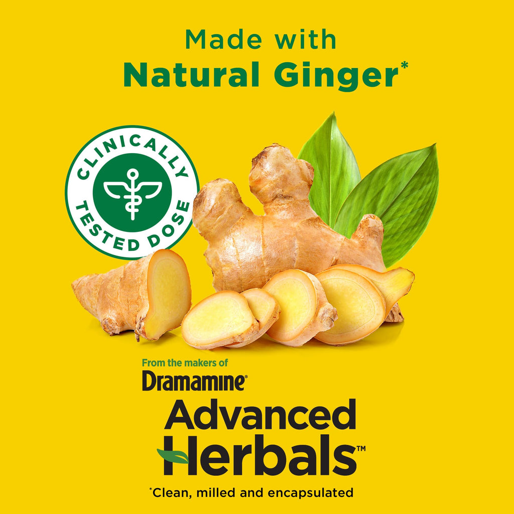 Authentic Dramamine non drowsy ginger capsules for prevention of nausea