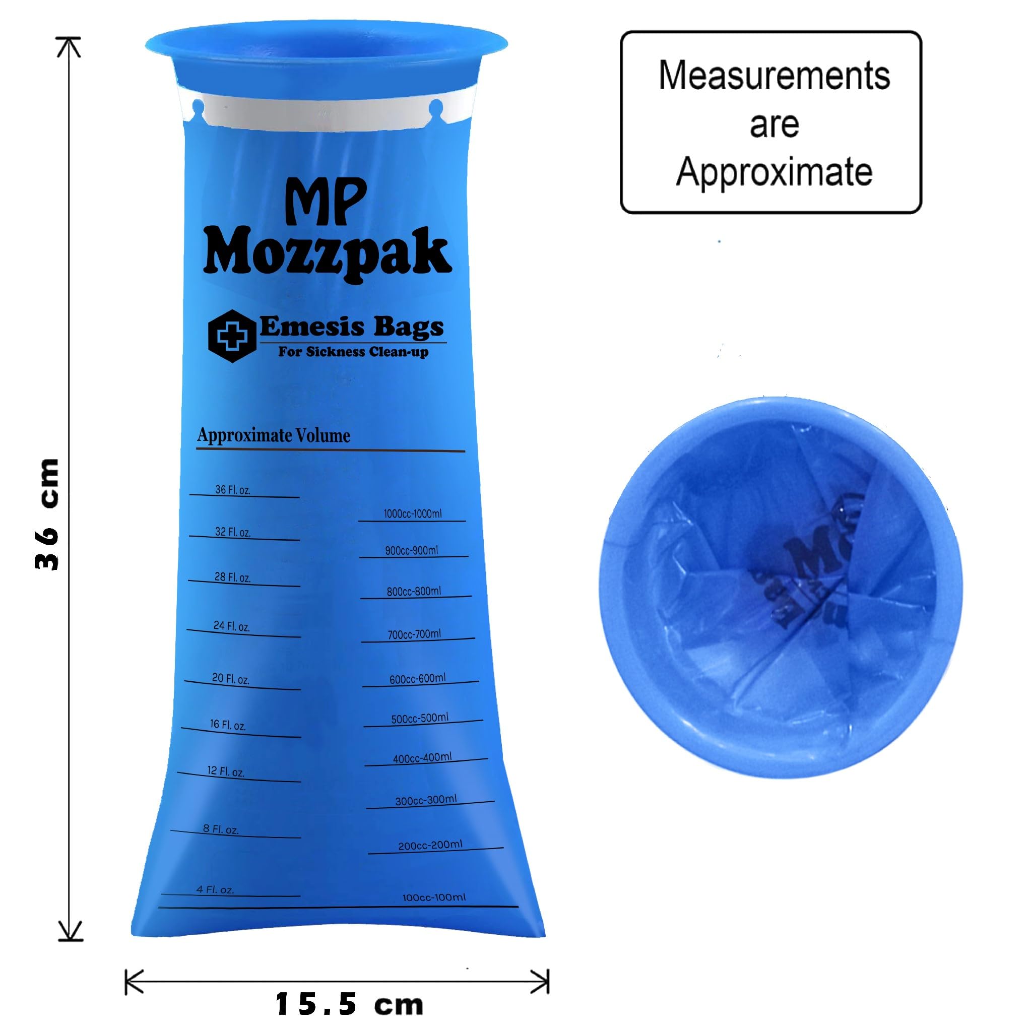 Close up of the rigid circular rim on the MP MOZZPAK puke bag detailing the spill proof design.