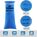 A stack of 35 pack blue disposable motion sickness bags for cars airplanes and road trips.
