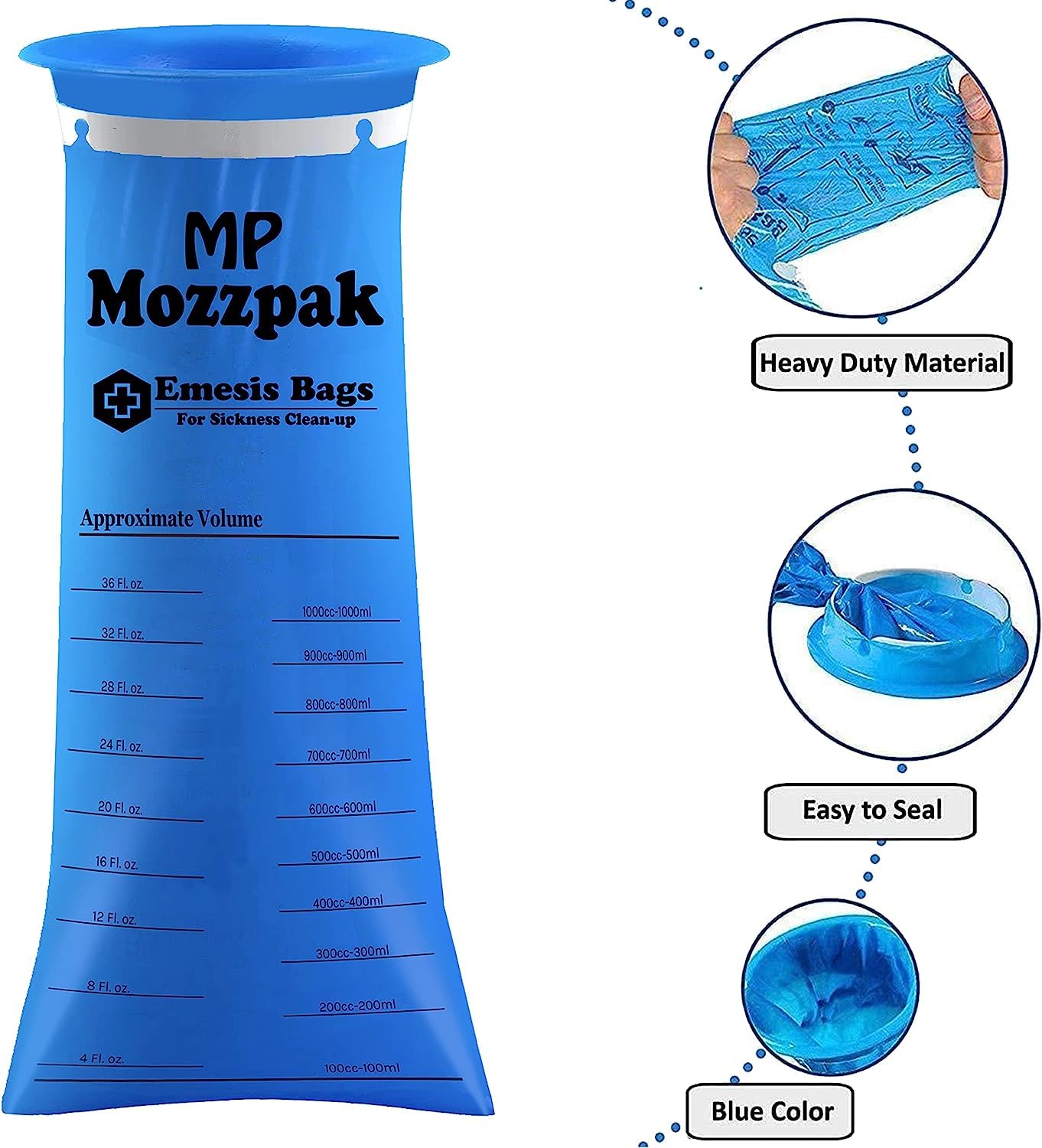 Thick heavy duty plastic material analysis of the 1000ml high capacity motion sickness bag.