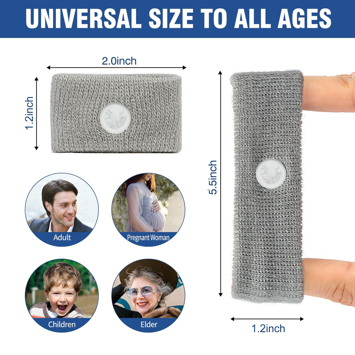 Elastic Hionfurt morning sickness relief bracelets stretching to demonstrate the flexible universal fit for adults and kids.