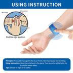 Demonstration of the natural drug free morning sickness bracelet being worn on a wrist for targeted pressure.
