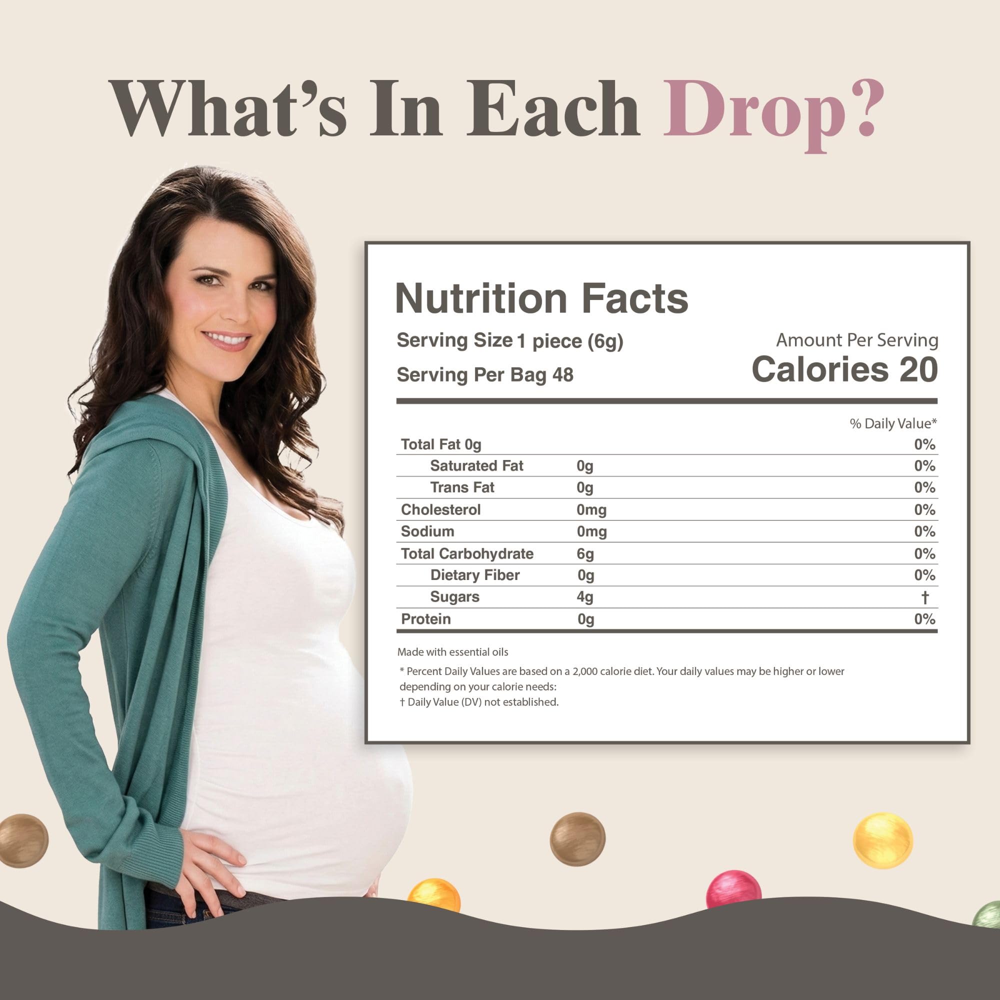 Preggie Pop Drops packaging showing assorted sour fruit flavors for pregnancy nausea