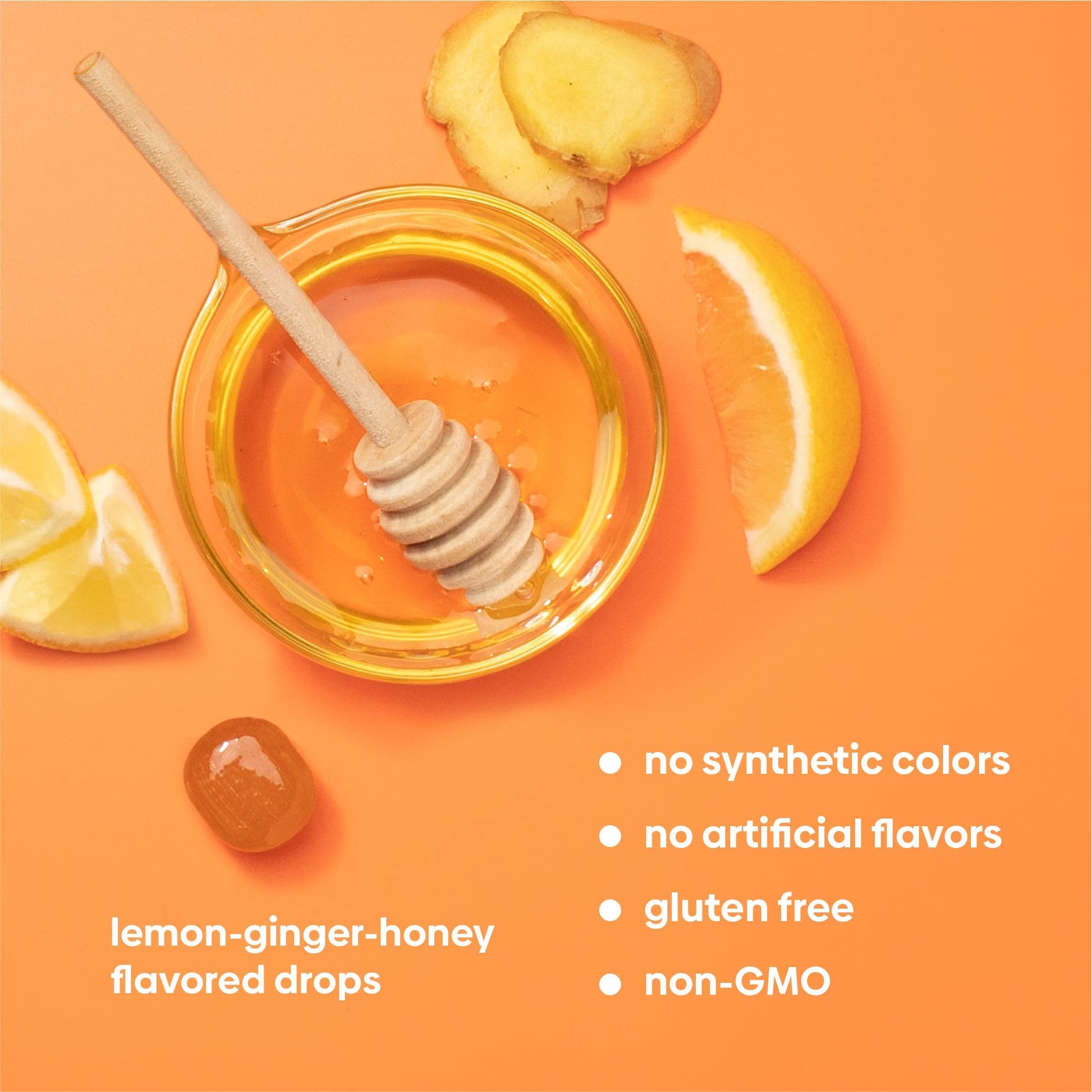 UpSpring Stomach Settle drops packaging showing lemon ginger honey flavor ingredients.