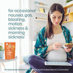UpSpring motion sickness and bloating relief drops product back view with usage instructions.