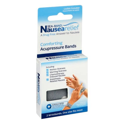 Sea-Band motion sickness wrist band set showcasing the inner plastic pressure stud.