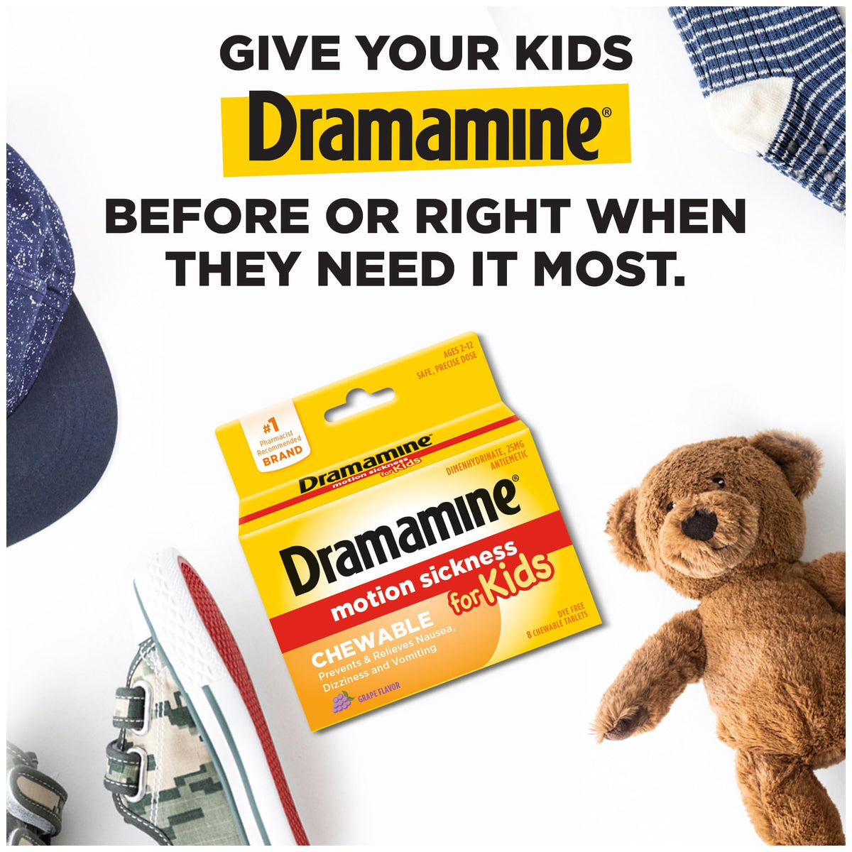 Dramamine kids motion sickness medication travel case and tablets