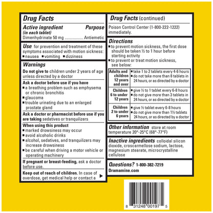 Dramamine motion sickness relief remedy imported to India for cruise and flight safety kits