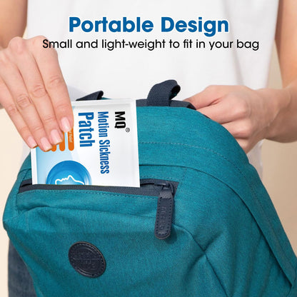 Back view of MQ motion sickness patch packaging with directions and warnings text
