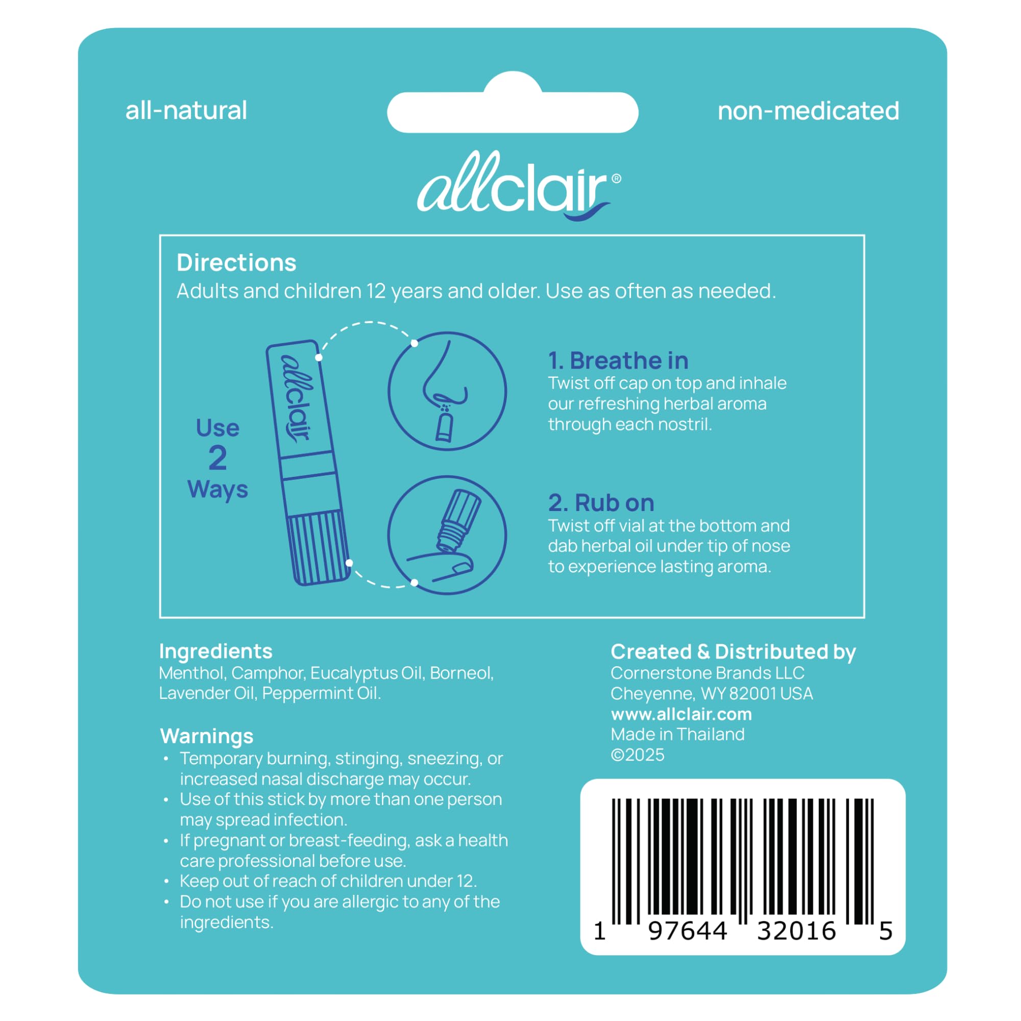 Allclair herbal aromatic stick being held to demonstrate portable pocket sized travel design