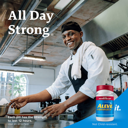 Side view of Aleve 80 count container illustrating consumer warning labels and active ingredients
