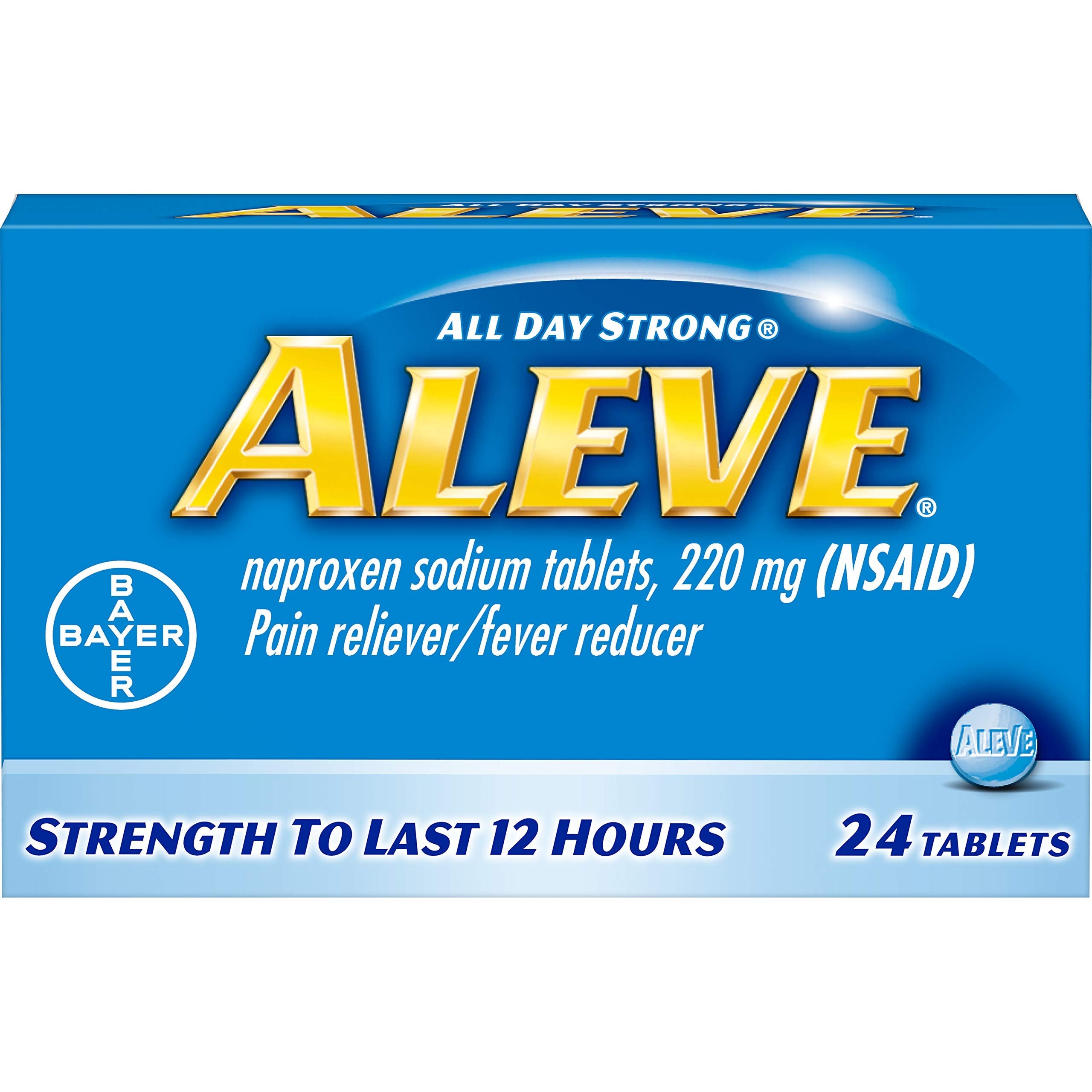 Aleve 24 count pack of 2 long lasting fever reducer tablets