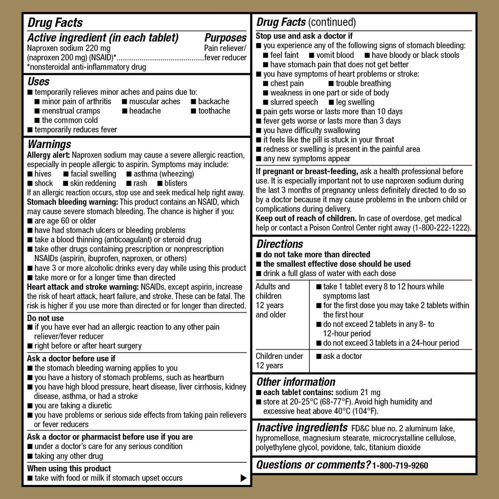 Side profile of GoodSense 12 hour pain reliever box showing standard precautions and nonsteroidal anti inflammatory drug alerts